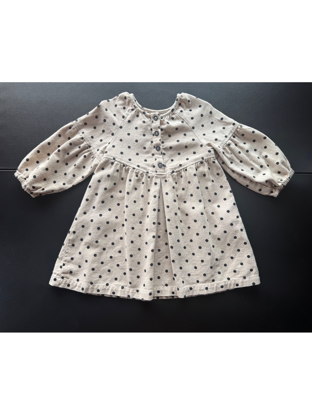 Zara Girls Dress 4Y Beige Black Polka Dot Cotton Balloon Sleeve Portugal